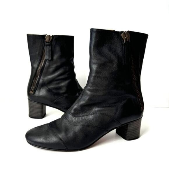 Chloé Black Leather Ankle Boots Size 9.5 With Side Zipper & Block Heel - COA - Picture 2 of 12